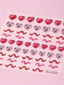 2 miếng dán móng tay hình trái tim in họa tiết da báo màu hồng 5D nổi bật, thích hợp cho ngày Valentine, dành cho nữ giới, dùng để tự làm móng nghệ thuật, phụ kiện làm móng. - Nhiều màu - Xem 3
