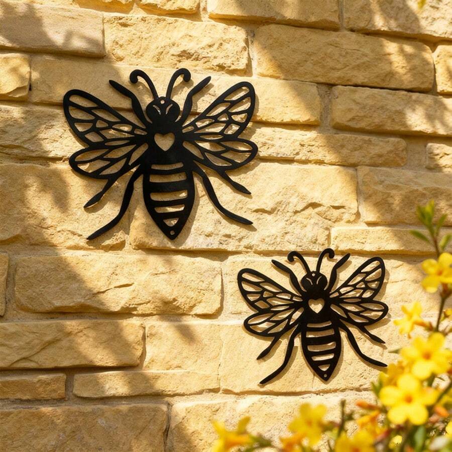 Metal Bee Wall Art, Iron Wall Hanging Decor For Living Room, Bedroom, Garden, Fence, Wall, Patio, Suitable For Valentine's Day, Wedding Party, Outdoor Wall Decoration, Insect Theme - Multicolor - View 1