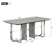Dining Table, L180*W80*H75cm, Modern Dining Table, Sturdy Dining Table, Metal Legs, Larger Dining Table, Rectangular Dining Table, Dining Table For 6 People, Modern Simple Dining Table, Grey + Silver - Grey - View 2