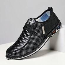 Men's Sports And Leisure Style Color Blocked Loafers, New Non Slip Lace Up Easy To Wear And Take Off Essential Men's Shoes For Outdoor Activities - 黑色 - 查看 1