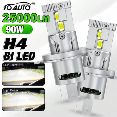 TOAUTO 2Pcs 25000LM 90W H4 Super Bright Canbus Auto Headlamp Turbo LED High Low Beam Headlight Bulb 12-CSP Chips No Error
