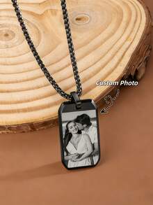 Customized Fashion Photo Necklaces - Square Buckle With Slanted Edge, Thick Style - View 2