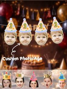 LICVIC 定制照片和年龄生日装饰，个性化生日帽装饰，定制生日快乐横幅，可定制图片横幅拉旗，生日礼物，派对旗帜，周年纪念，毕业庆祝，各种派对，男士，女士，朋友，客厅，卧室，装饰 - 風格A - 查看 2