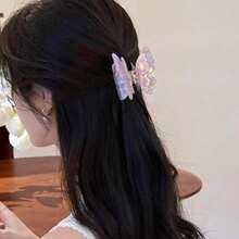 Fancy Butterfly Hair Clip For Women; High-End Feeling Half-Updo Hair Clip For The Back Of The Head; Stylish Shark Clip Hair Accessory - 粉紅色蝴蝶爪夾 - 查看 4