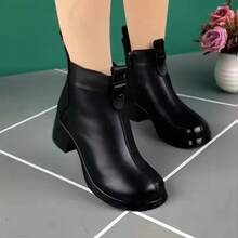 Botas  de Tacón Grueso Versátiles Vintage para Mujeres Invierno 2025 Nuevas Antideslizantes Forradas de Felpa Cálidas para Mamá de Mediana Edad - Soltero negro - Ver 4