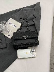 Black Quilted Crossbody Bag For Women, Chain Strap Shoulder Purse, Fashion Everyday Bag - 黑色 - 查看 5
