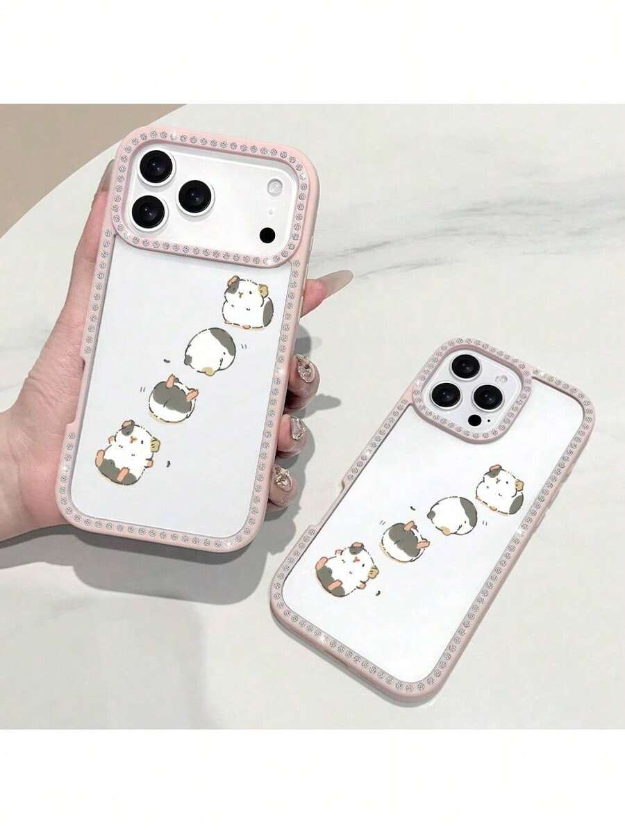 Fast EU Shipping (DE & ES) Phone Case: Indispensable For Delicate Fairies: Hamster Cartoon Double-Sided Glittery Rhinestone Phone Case, A Highlight In Your Palm, 360 °     Precision |     Durable Design |     Impact-Resistant And Crash-Proof |     Brushed Non-Slip |     Suitable For Samsung - Hồng - Xem 1
