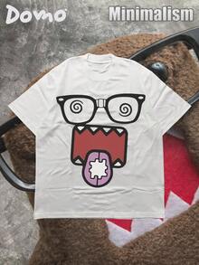 DOMO-KUN Patterned T-Shirt   (220g Cotton T-Shirt) Printed T-Shirt, Graphic Tee, Unisex T-Shirt, Casual And Comfortable, Men's Cotton T-Shirt. Interesting Pattern T-Shirts, Street Life, Home Leisure, Friends Gathering,Graphic Tees Men - 白色 - 查看 1