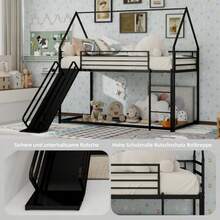 Twin Over Twin Bunk Bed With Slide For Children's Bedroom, House-Shaped Bed Frame With Ladder, No Box Spring Required & Easy To Assemble - 黑色 - 查看 9