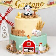 7件套农场动物蛋糕装饰，包括绵羊蛋糕帽、奶牛蛋糕帽和小猪蛋糕帽，是宝宝一周岁生日派对的理想装饰，也是农场动物主题派对的必备佳品。适合一周岁生日、宝宝周岁派对或任何需要可爱节日装饰的庆祝活动！ - 彩色 - 查看 9