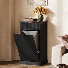 10 Gallon Tilt Out Trash Can Cabinet, Hidden Trash Can Cabinet With Storage Drawers,Food/Clothes Storage Pet Proof Wooden Trash Bin Cabinet For Kitchen, Home, Laundry (Black) - màu đen - Xem 1