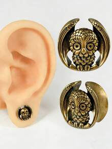 一对铜猫头鹰耳扩耳钉，耳扩扩器，耳钉撑开器，耳洞饰品，8毫米-25毫米 - 如圖 - 查看 9