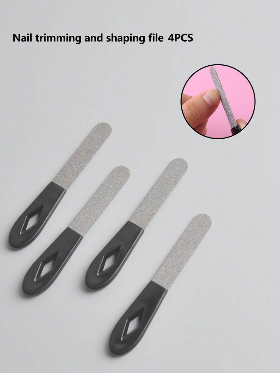 4pcs Double-Sided Plastic Handle Nail Files, Suitable For Nail Care And Shaping - Multicolor - View 1