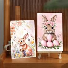 30张粉色复古复活节兔子墙饰，卡通可爱兔子和彩蛋明信片套装，春季主题墙贴套装，适用于家居和卧室装饰，节日美学小海报 - 彩色 - 查看 6