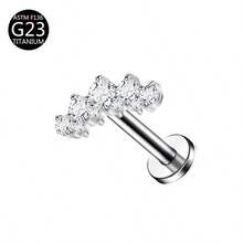 1 pieza Pendiente de titanio G23 con rosca interna, Pendiente, Cartílago, Trago, Hélice, Aro, Joyería corporal con decoración de diamante, 16G - Plateado - Ver 27