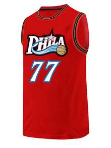 Men's Basketball Jersey 77 Red Embroidered Casual Sports Vest Round Neck Sleeveless Training Suit - Red - View 2