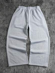 男士浅灰色阔腿运动裤，侧边褶裥设计，松紧腰带，街头风裤装 - 淺灰色 - 查看 5