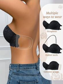 Women's Convertible Multi-Way Strapless Underwire Push Up Bra With Lace - Removable Straps, Body Shaping & Anti-Sag, Breast Enhancing - Black - View 5