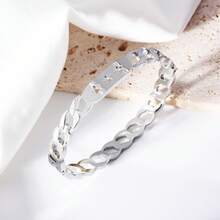 1 chiếc vòng tay nữ bằng thép không gỉ hình ba ngôi sao rỗng, màu vàng/bạc, quà tặng trang sức cổ điển. - vòng đeo tay - Xem 3