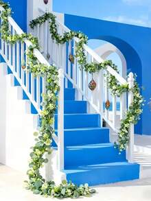 70.87英寸人造桉树藤蔓花环，奢华春季装饰，适用于婚礼场地装饰、订婚派对背景、室内景观、客厅墙面、入口展示 - 彩色 - 查看 2