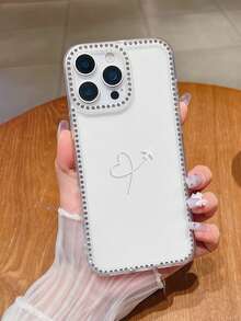 1个时尚爱心飞机图案奢华水钻镶边透明全包覆TPU手机壳，兼容 11/12/13/14/15/16/17 Pro Max，生日礼物 - 白色 - 查看 4