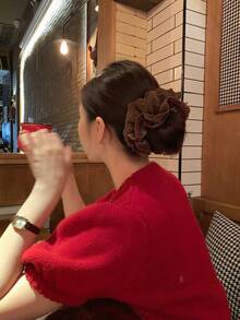 1pc Elegant Lace Multilayer Hollow Floral Hair Scrunchie, Delicate Design, Versatile For Daily Use Head Accessories ,Hair Ties ,Scrunchy Hair Ties - Coffee Brown - View 4