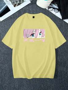 Y2K Anime Eye Print Oversized T-Shirt, Loose Fit, Premium Soft Fabric, Summer/Spring - Kuning - View 4
