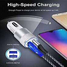 Car Charger, AILKIN 3.4a Portable Dual Port USB Cargador Carro Fit Lighter Spot Socket Adapter for  15 14 13 12 11 Pro Max X XR XS Max Plus, iPad, Tablet,  Galaxy S23 S22 Note 20 S10 Plus - Azul - Ver 3
