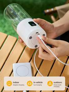 这款便携式USB充电搅拌榨汁机配备1500mAh大容量电池，可碎冰，易于清洁，轻巧便携，适合制作果蔬汁、冰沙，也适合露营使用。这款USB供电的便携式冰沙搅拌杯适合旅行、办公和居家使用，是制作冰沙、奶昔和蛋白饮品的理想之选。它既是一款时尚的个人搅拌机，也是一款现代厨房工具，适合办公室使用，是一款外观时尚的搅拌杯。 - 彩色 - 查看 5