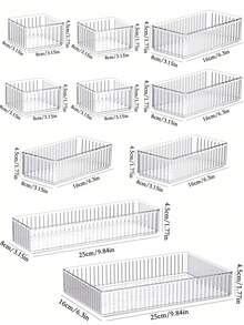 Bộ 10 hộp/9 hộp/7 hộp/6 hộp/4 hộp/1 hộp đựng mỹ phẩm dạng ngăn kéo, hộp đựng trong suốt, thích hợp cho bàn trang điểm, gồm 5 hộp đựng bằng nhựa trong suốt với kích thước khác nhau, giá trưng bày mỹ phẩm, hộp phân loại đồ dùng, thích hợp để đặt trên bàn trang điểm, cung cấp không gian lưu trữ cho bàn làm việc, phòng tắm, nhà bếp và văn phòng. Trang trí phòng, trang trí nhà cửa, trang trí phòng ngủ. - trong suốt - Xem 13