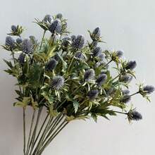 5 Artificial Thistle Flower Sprayer - Realistic Artificial Eryngium Flowers. These Lifelike Artificial Eryngium Plants Are Ideal For Weddings, Engagements, Home Decor, Tabletop Decorations, Holiday Celebrations, Mother's Day Decorations, Bridal Bouquets, Wreaths, Outdoor Decorations, And Room/Hotel/Restaurant/Office/Bedroom Decor.