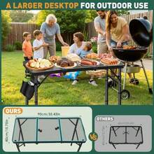 Odwmwhuh Folding Camping Table 3ft Camping Table Aluminum Folding Table With 3 Adjustable Height Max 27.5 Inch Picnic Table Portable Table For Outdoor Backyard BBQ Beach - 黑色 - 查看 3