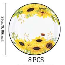 7/9英寸向日葵边一次性餐盘套装，派对餐盘，一次性纸盘，杯子，餐巾纸，适用于婚礼、订婚、生日、婚宴餐具 - 彩色 - 查看 13