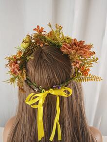 1 pezzo Fascia per capelli regolabile con fiore di girasole, accessorio per capelli con fiori realistici, adatto per uso quotidiano - Arancione Corallo - Visualizzare 3