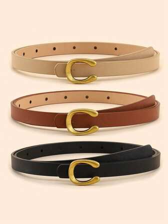1/2/3pcs Simple Fashion PU Leather Letter Decor Casual/Work Wear Women Belts Fall, Autumn, Halloween