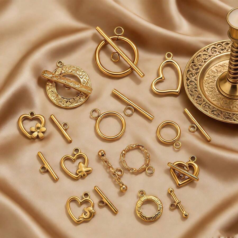 5 أزواج من الخواتم المفتوحة المطلية بالذهب الأصفر عيار 18 قيراط من الفولاذ المقاوم للصدأ بتصميمات قلب/فراشة/زهرة/محفورة، مناسبة لصنع الأساور والقلائد وغيرها من المجوهرات اليدوية، إكسسوارات زخرفية يومية - مشبك OT - مشاهدة 1