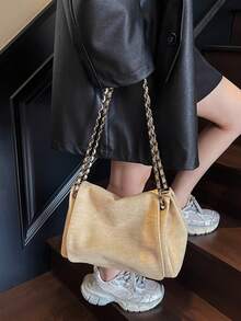 Túi đeo vai nữ phong cách cổ điển, túi tote đeo chéo dung tích lớn, túi xách dây xích đa năng phù hợp cho công sở và đi làm, mùa thu/đông. - Màu Khaki - Xem 5