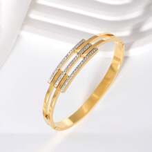 1件装时尚简约镂空水钻不锈钢手链，女士款，适合日常佩戴、派对、节日等场合 - 手鐲 - 查看 2