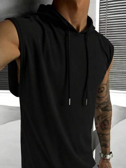 K-GLORY Men's Casual Solid Color Hooded Tank Top, Spring/Summer