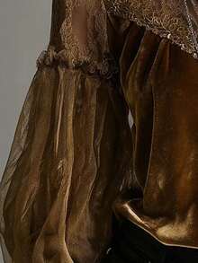 Womens Chic Long Sleeve Velvet Shirt Autumn Winter Fashion Versatile Blouse Tops Soft Comfortable Sexy Mesh Lady Casual Shirts - 棕色 - 查看 3