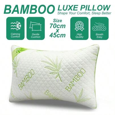 Bamboo Memory Foam Pillow | Medium Firm Support For Neck & Shoulder Comfort | Soft & Breathable | Machine Washable | Pack Of 1, 2, 4, Or 6 | White