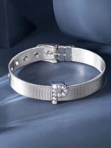 1件个性化光滑A-Z字母吊坠手链，女士DIY定制姓名字母可调节手链