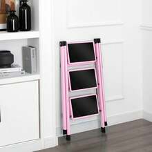 Escaleras Plegables para Casa, Escalera 3 Peldaños, Taburete Portátil con Pedal Ancho Antideslizante, Escalera de Tijera Tipo para Hogar, Oficina, Biblioteca, Capacidad de 150KG (Rosa) - Rosa - Ver 2