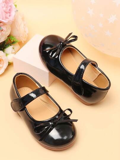 Girls' Flat Shoes, Comfortable Versatile Bow Decor Leather Shoes, Princess Shoes