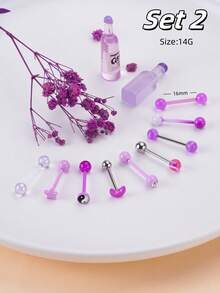 Morlyda 6-12pcs/Set Cute Sweet Tongue Rings Acrylic Gradient Color Tongue Nail 14G Stainless Steel Pink Tongue Stud Skull Heart Tongue Jewelry Star Tongue Barbell Ring Cross Goat Tongue Piercing Jewelry For Women Girls Valentine's Day Christmas Gift Party Vacation Daily Wear Piercing Body Jewelry For Summer Travel, Wedding, Party, Birthday, Daily Matching, Nice Gift For Friends