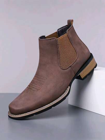 Vintage Brown And Black Chelsea Boots | Elastic Side Gusset Design, Relaxed Fit For Autumn/Winter, Versatile Daily Wear Men's Boots