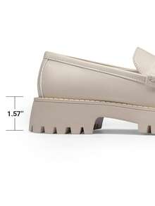 Women Platform Loafers 1.57-Inch Chunky Mid-Heel Flatform Loafer Round Toe Versatile Classic Casual Slip On Shoes, 2026 New Spring Summer Shoes - 米色 - 查看 7