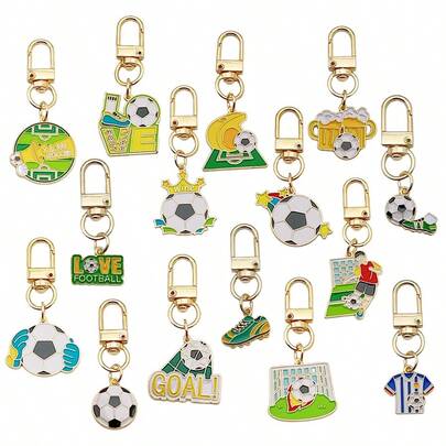 15件套足球/橄榄球主题金属珐琅钥匙扣、包包挂饰、车钥匙配件、收藏品和纪念品，送给足球/橄榄球球迷的礼物