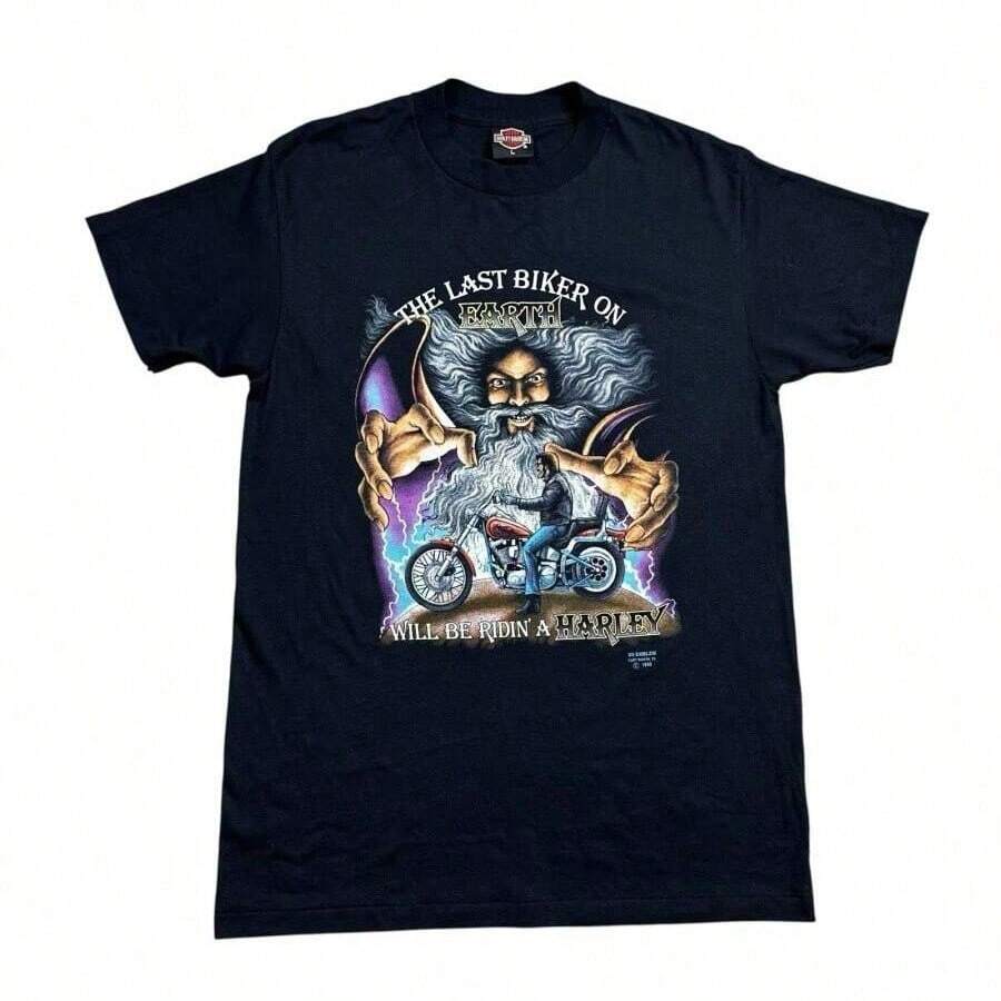Vintage  Last Biker On Earth Wizard Rare 3d Emblem T-Shirt Sz L Graphic Tees - màu đen - Xem 1