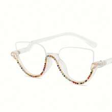 Light Half Frame Diamond Inlaid Non-Prescription Glasses New Style Personality Retro Optical Glasses Fashion  Eyeglass Frame - C2 - View 7